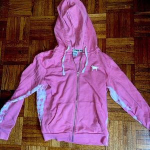 VS PINK pink zip-up hoodie with tie dye details